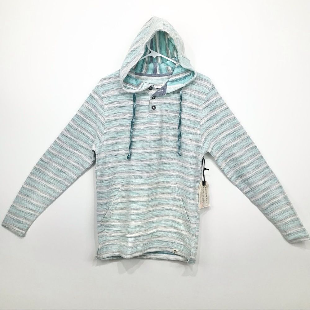 Free Planet Blue Marled Cotton Stripe Beach Unisex Hoodie NEW